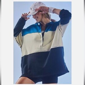 Free People Freda Polo Size Medium in Butterfly Blue Combo